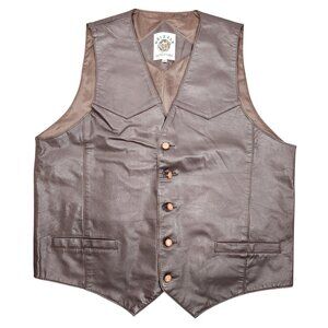 Vintage Men's Grizzly Outfitters Dark Brown Leather Vest Buttons Medium Western